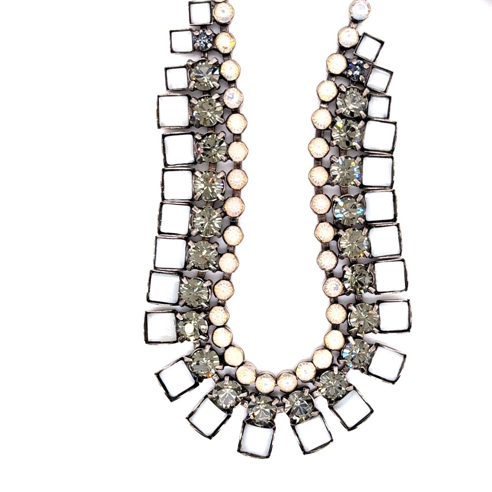 Sorrelli Crystal Statement Bib Necklace White Grey Opal Silver Tone 17-21"